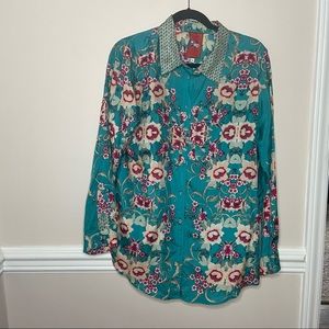 100% Silk Johnny Was Floral Blouse Sz M NWOT